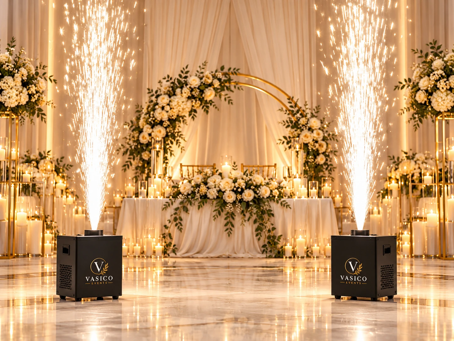 Cold spark machines at elegant event