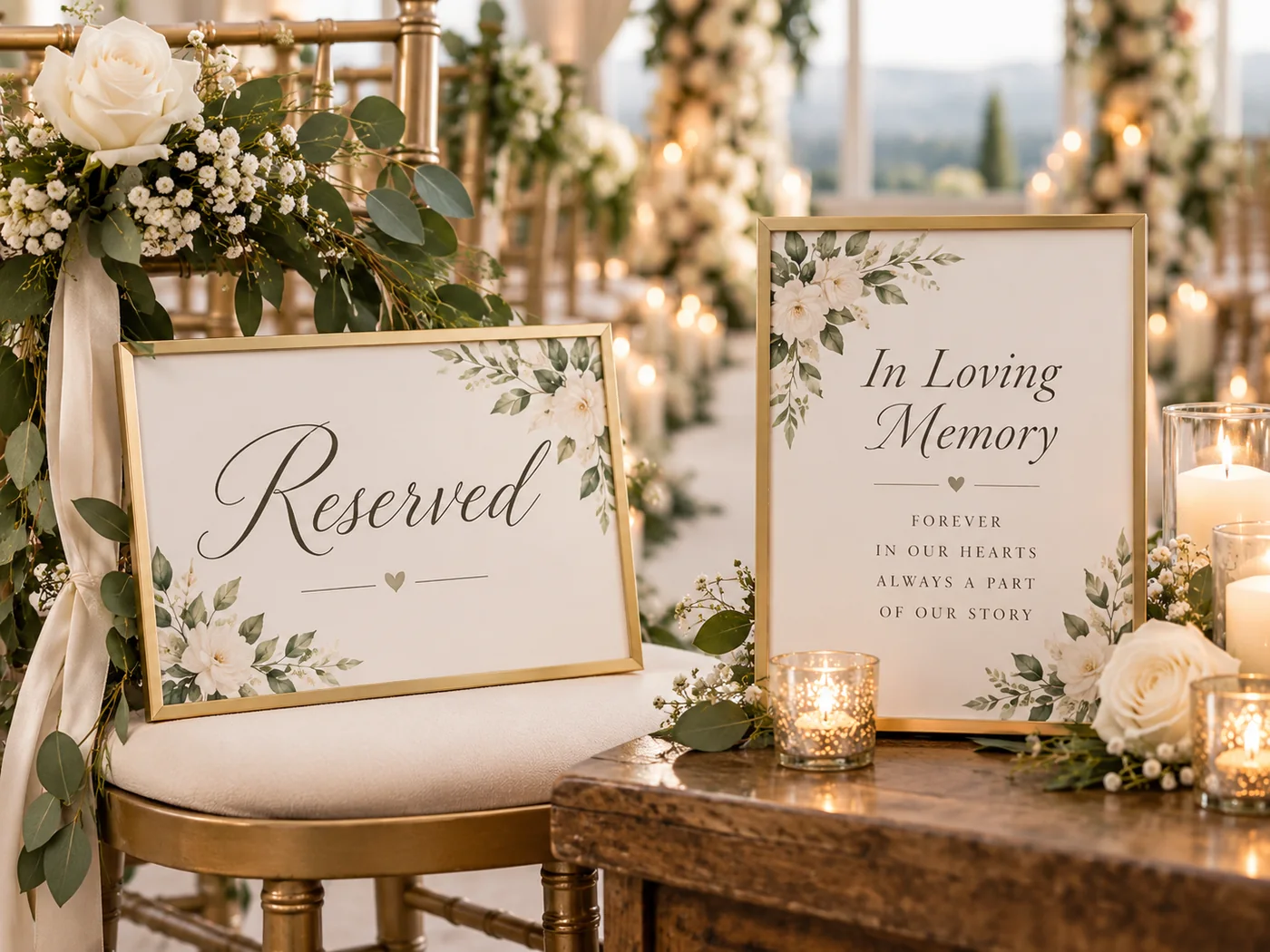 Reserved and memorial wedding signage